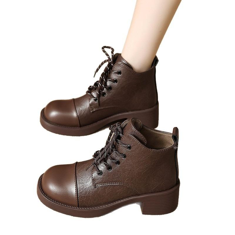 Thick Heel Small Short Boots Women's New Spring and Autumn Thin Single Boots Leather with Skirt Martin Boots