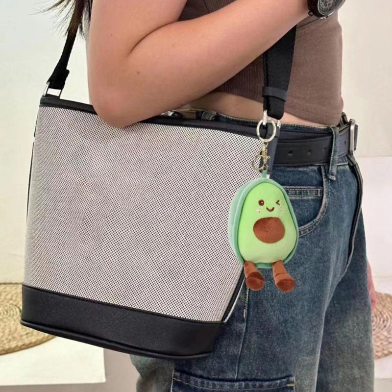 Stylish Avocado Pendant Keychain Fashionable Plush Toy Accessory Soft Polyester Yolk Bag Charm for Girls and Women