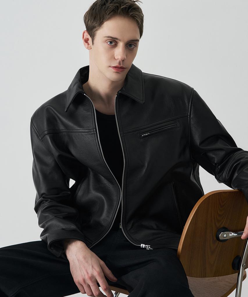 Draw Fit Russell Single Cow Leather Jacket [Black]