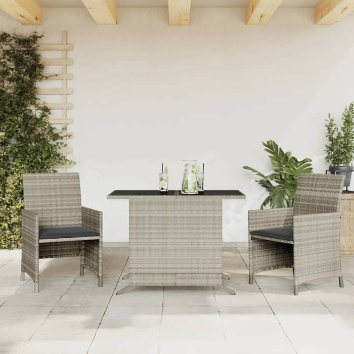 VidaXL Ensemble de Bistro avec Coussins 3 pcs, Chaises et Table de Patio, Meubles de Terrasse Arrière-cour Extérieur, Gris 365122