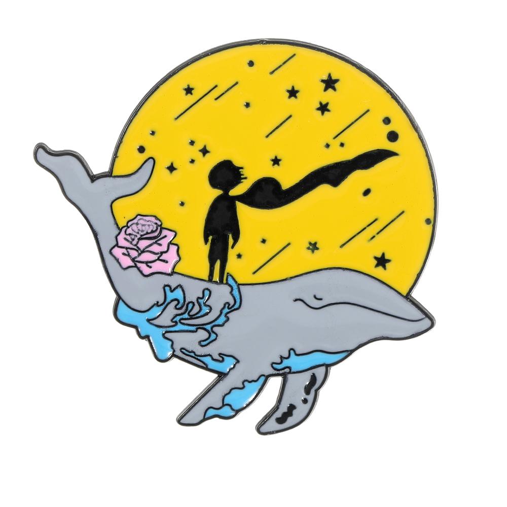 Funny Starry Sky Whale Man Pattern Design Brooches Night Space Flower The Little Prince Enamel Pins