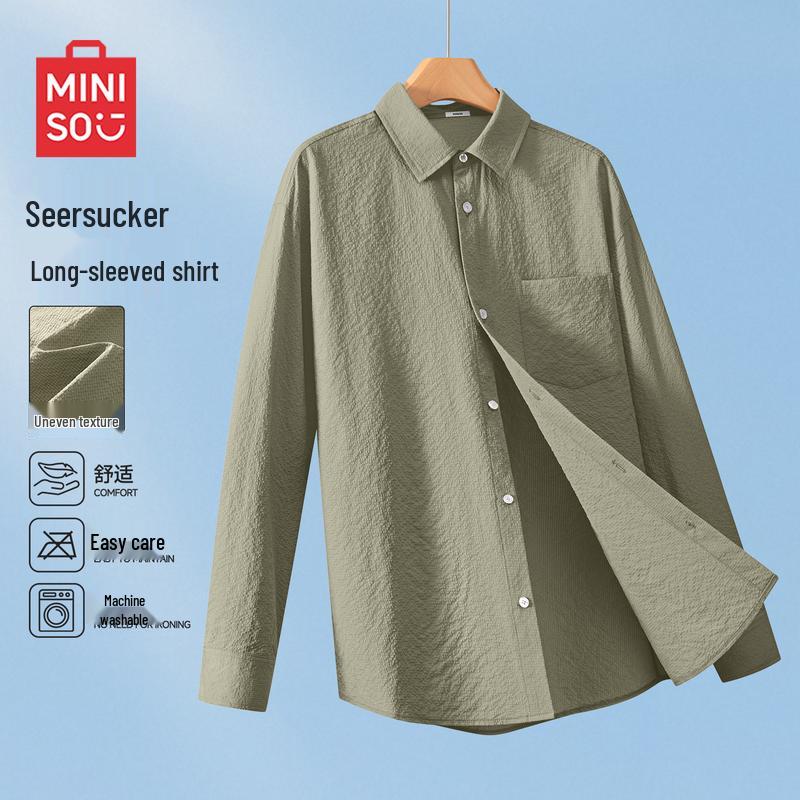 MINISO Men s Textured Loose Long Sleeve Lapel Shirt M