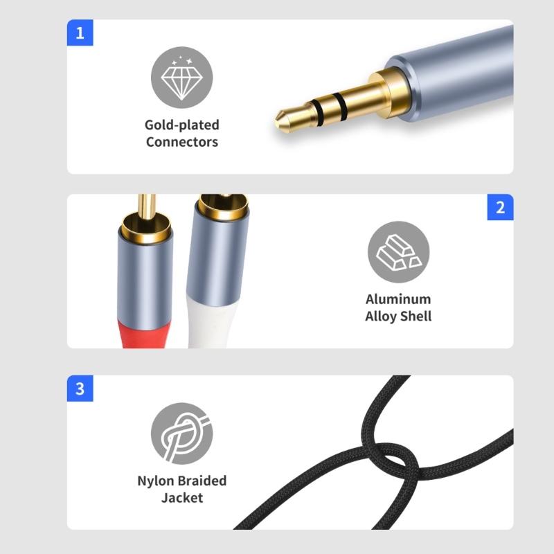 Plugs and Play Stereo Music Cable 3.5mm Male to 2 Male Cable for Multiple Devices for Music and Movie Clear Output