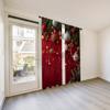 2pcs Red Christmas Printed Semi-Blackout Curtains with Green Pine Branches and Golden Balls  Drapes for Living Room Bedroom
