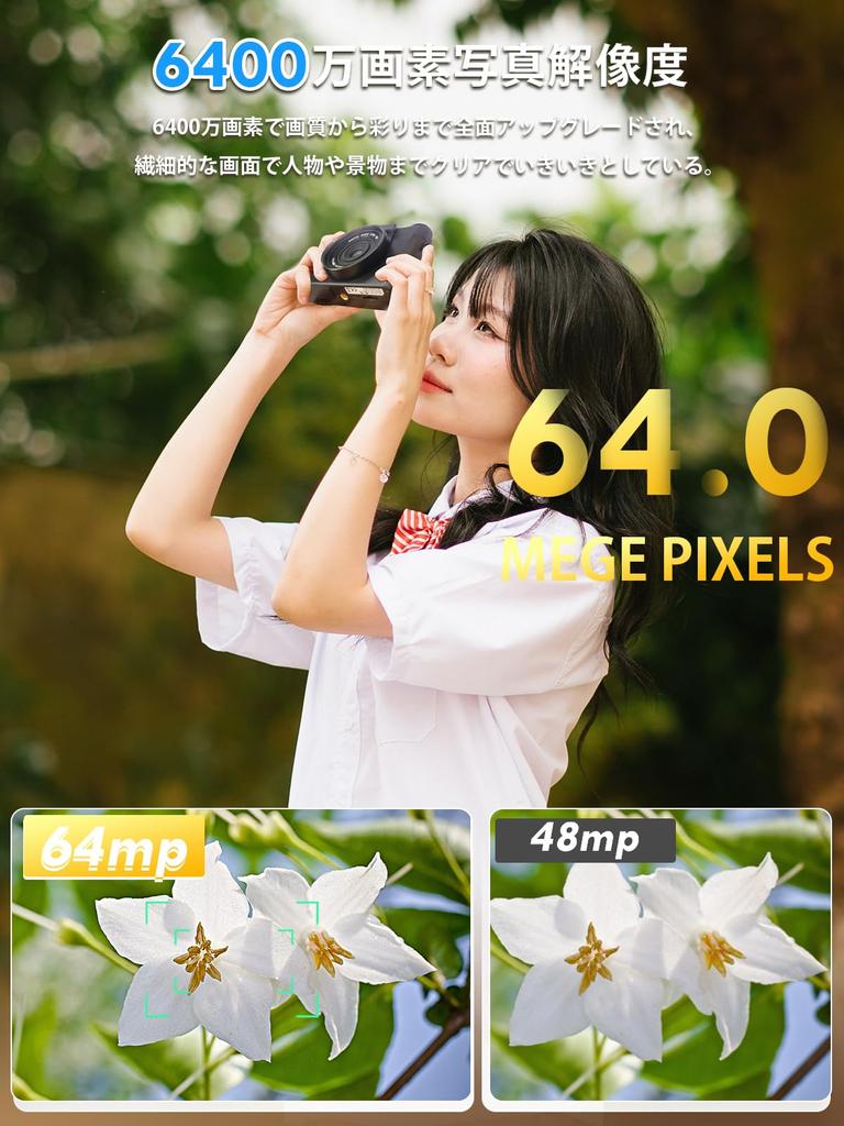 Moledro 6K Digitalkamera mit WLAN-Übertragung, Smartphone-Übertragung, 64MP, 180° drehbarem Display, 64GB Micro-SD-Karte, 16x Digitalzoom, Autofokus,