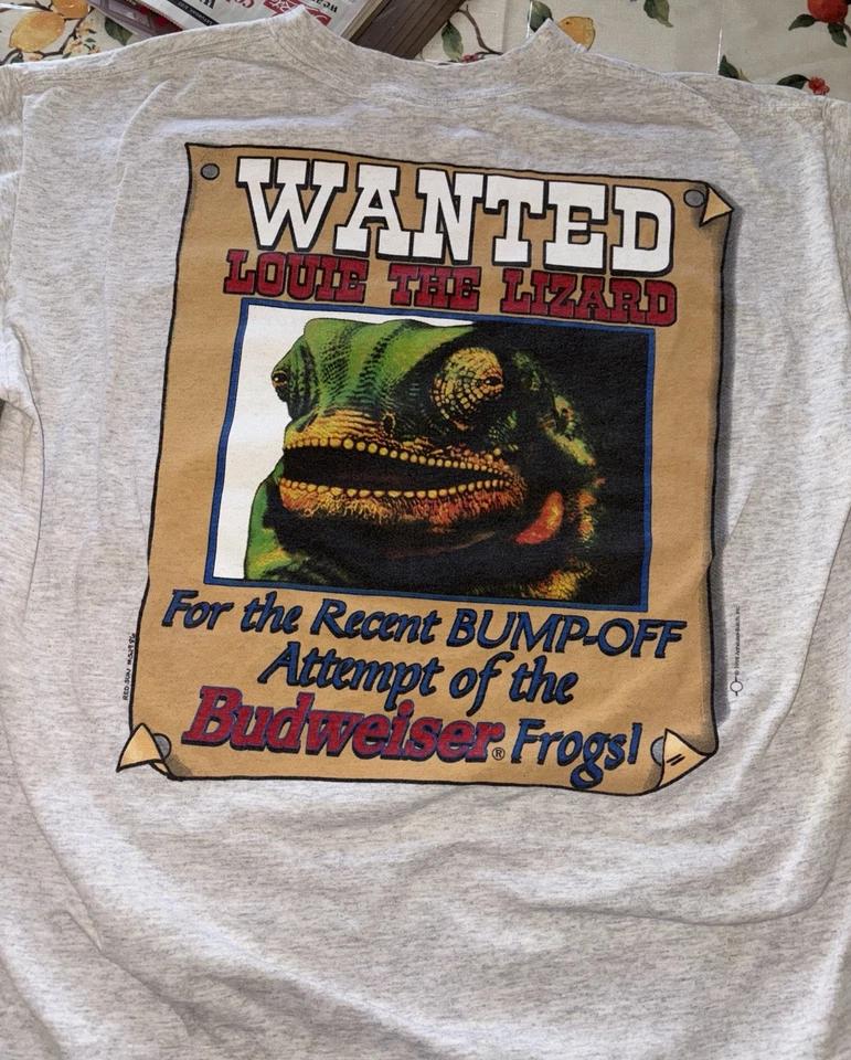 

Vintage Rare 1998 Budweiser Louie The Lizard Wanted Longsleeve Shirt Size XL 90s M