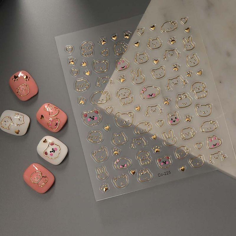 

New Nail Beauty Stickers Cute Hollow Puppy Dopamine Three-Dimensional Bronzing Bunny Nail Stickers DIY Accessories CO-225