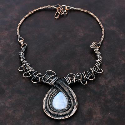 Collana Pietra di Luna Arcobaleno Avvolta in Filo di Rame Collana con Gemma Fatta a Mano Gioielli in Rame Collana Regolabile Collana di Design Regalo per Lei