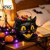 Retro Schwarze Katze Dekor Halloween Fledermaus Süßigkeitenschale mit Metallgriff, Dekorative Servierschale Schreibtischverzierung für Süßes oder Saures Partyzubehör, Tischplatte