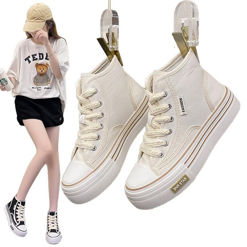 Canvas shoes women's spring and summer new wheat ears Velcro little white shoes platform sports board shoes