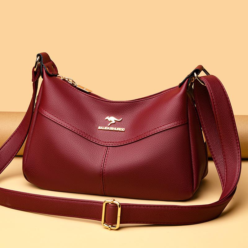 Women's Bag Summer New Large-capacity Soft Leather Messenger Bag Lychee Pattern Retro Fashion Shoulder Bag