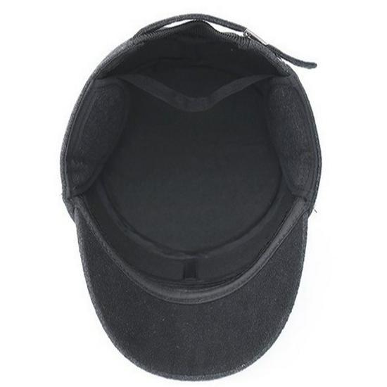 Men's Woolen Flat Top Hat with Ear Protection - Autumn/Winter Windproof Solid Color Baseball Cap