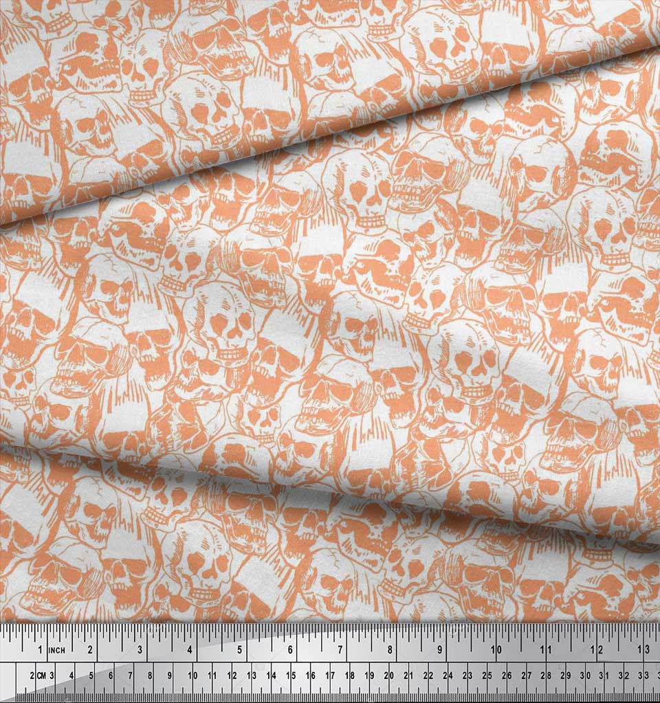 Soimoi Japan Crepe Satin Fabric Horror Skull Halloween Printed Craft Fabric by the Metre 42 Inch
