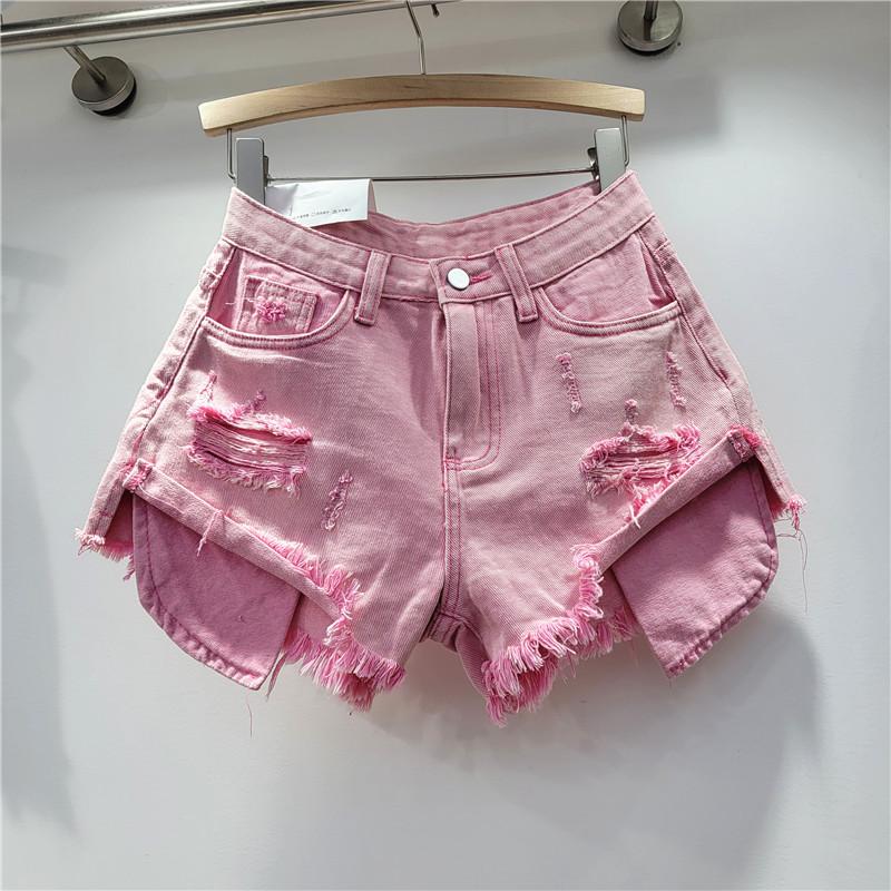 European Station Summer New Beggar Ripped Denim Shorts Women's High Waist Skinny Spice Girls A-word Burr Hot Pants