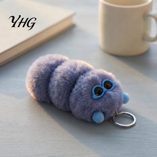 Soft Plush Keychain Sunglasses Caterpillar Keychain, Stuffed Keyring Pendant for Bag Decoration Bags & Car Keys, Decorative Backpack Purse Accessory
