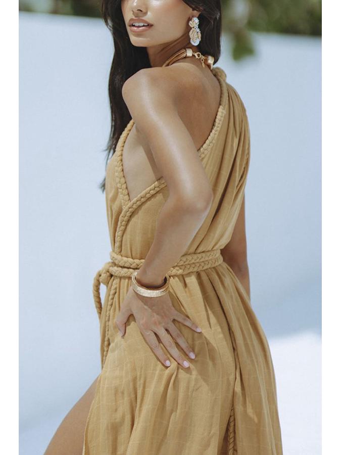 European & American Women's Fashion Beach Vacation Solid Color Dress Blouse 8045