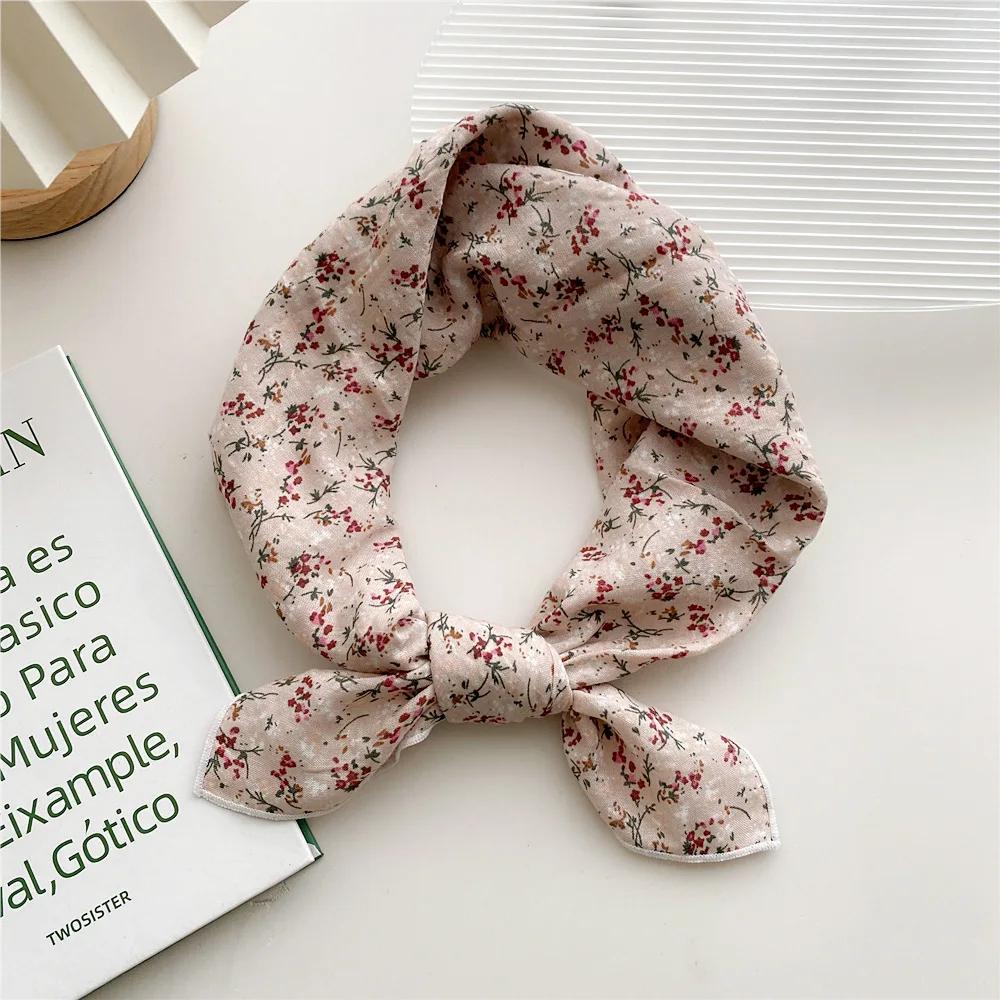 Bloemenprint Neckerchief Dames Haar Sjaal Vierkante Zakdoek Katoenen Nek Sjaals Kleine Wraps Schattige Bandana Hoofddoeken 55*55CM 55x55cm gray