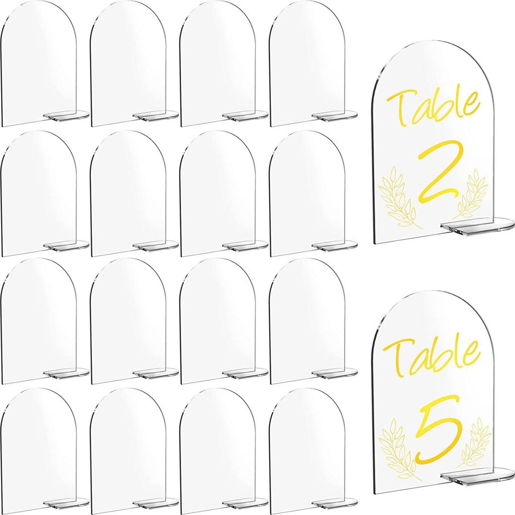 5pcs Acrylic Arch Table Sign with Stand Blank Arch for Seat Card Round Top Guest Name Tag Place Card Party Decoration