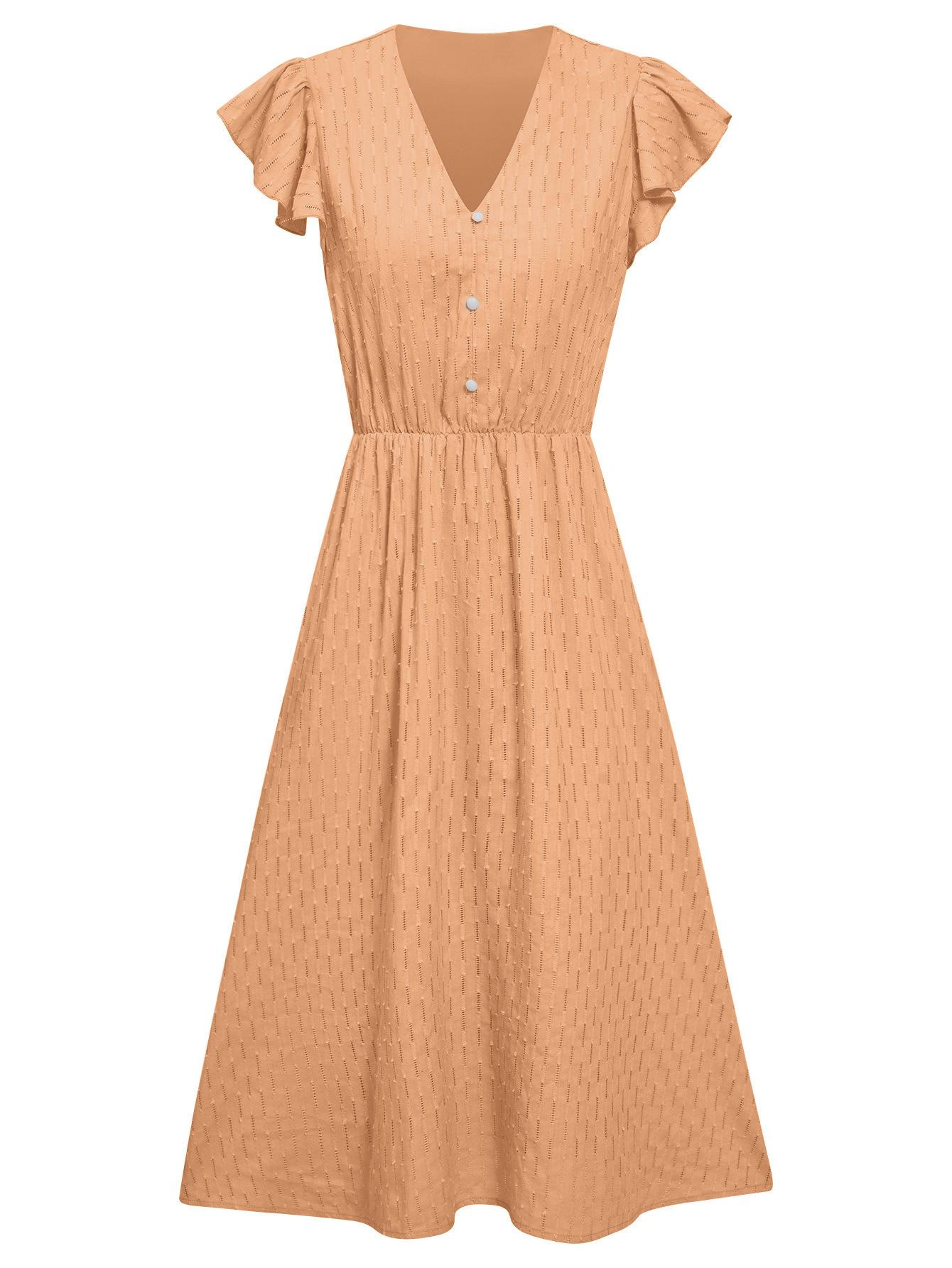 

Women s V-Neck Flutter Sleeve Button Front A-Line Midi Dress with Waist Tie XL