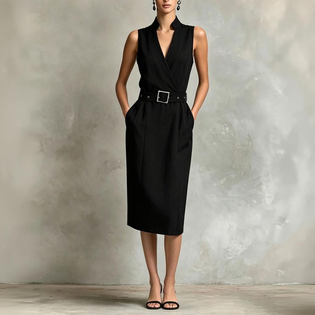 Women's Sleeveless Dress with Pockets and Belt, Casual Summer Outfit