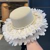 Wide Brim Flat Top Hat Petal Lace Summer Hat New Lace Sun Hat  for Beach and Daily Wear
