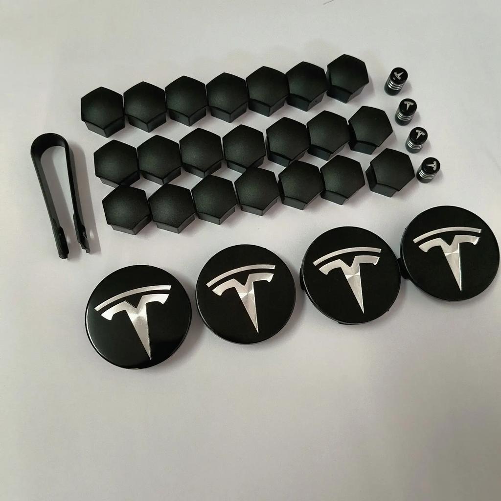Pwmnb5 4PCS 25PCS 29PCS 56MM 57MM For Tesla Model3 ModelY Matte Black Juniper Sport Emblem Wheel Center Hub Cap Car Rims Cover Hubcaps