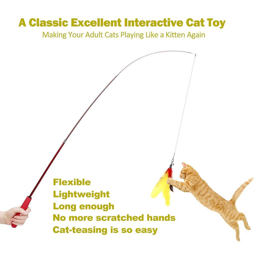 10Pcs/Set Pet Cat Toy Colorful Feather Fishing Rod Caterpillar Bell Replaceable Head Cat Teaser Wand