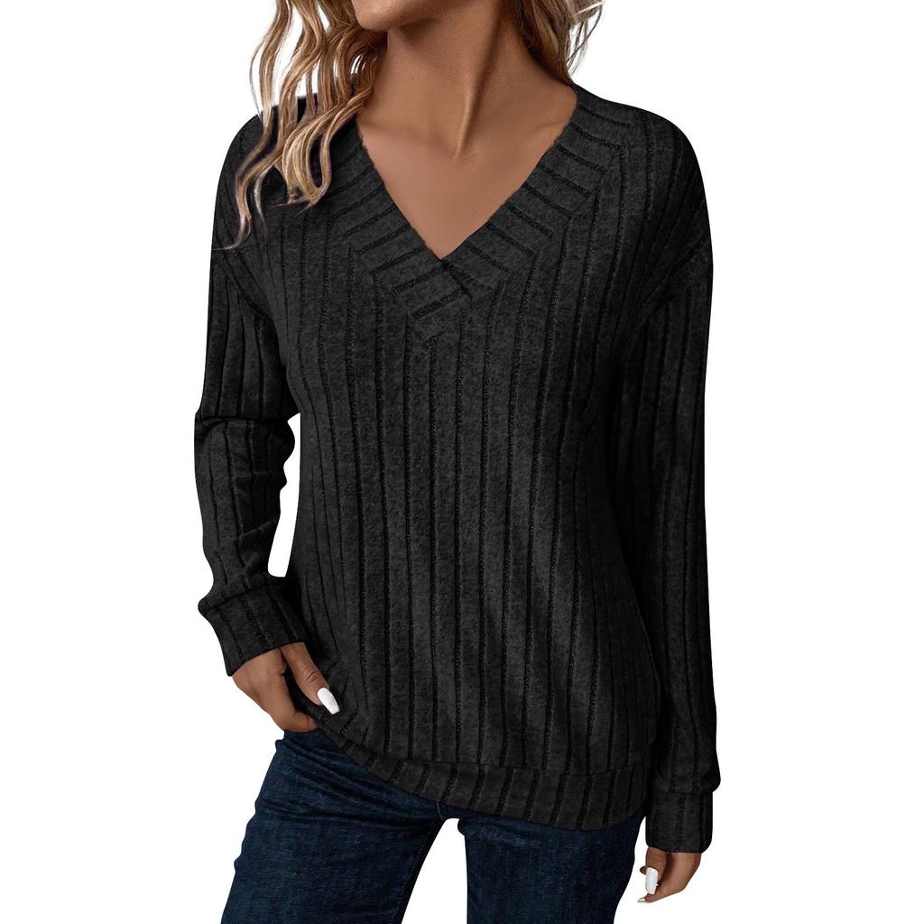 Women's Fashion Long Sleeve Ribbed Elegant Commuting And Casual Top