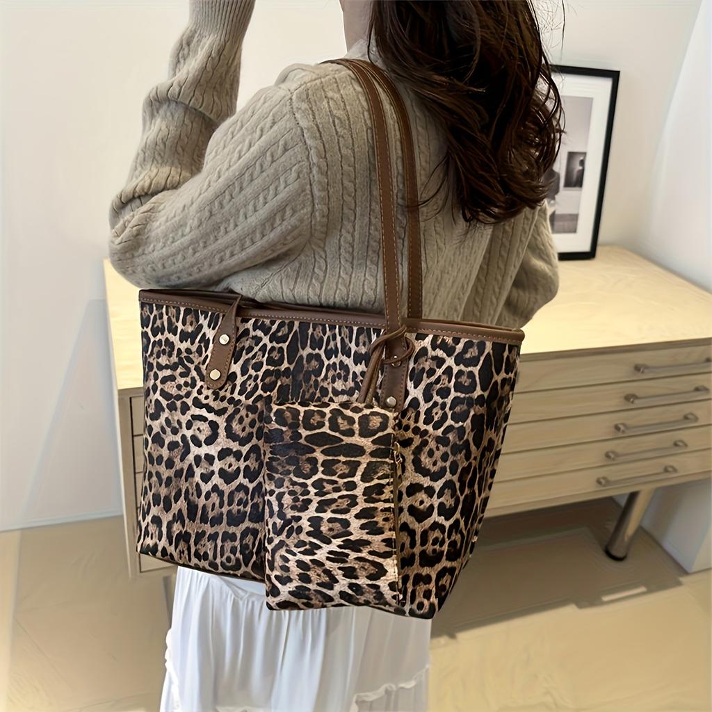 Vintage Animal Print Autumn New Leopard Print Suit Shoulder Bag, European and American Large Capacity Fashion Personalized Casual Style