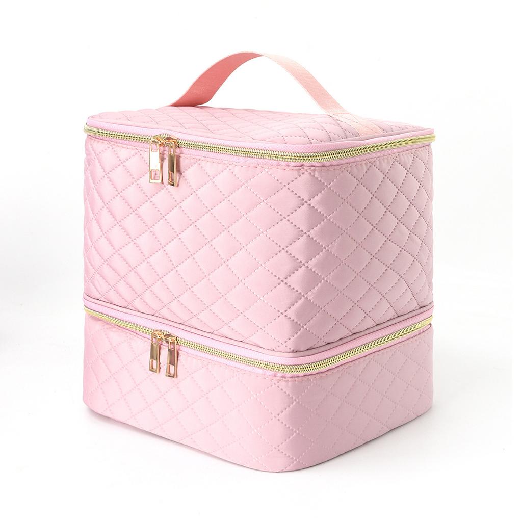 Double-Layer Elevated Makeup Bag for Women Large Capacity Portable Toiletry Case Cosmetic Nail Polish Storage Bag