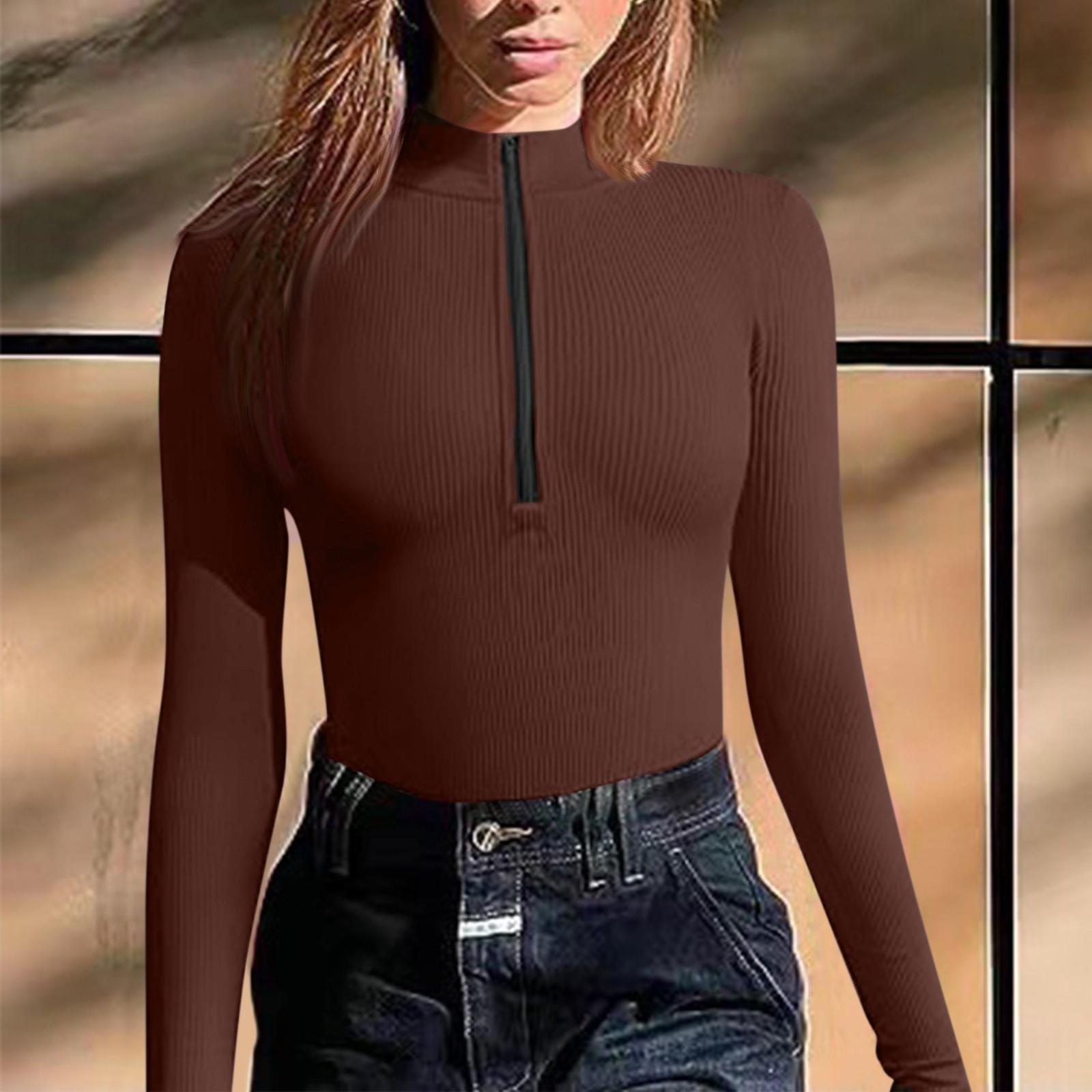 Women s Fashion Sexy Color Top Round Neck Zippered Long Sleeve Slim Jumpsuit M