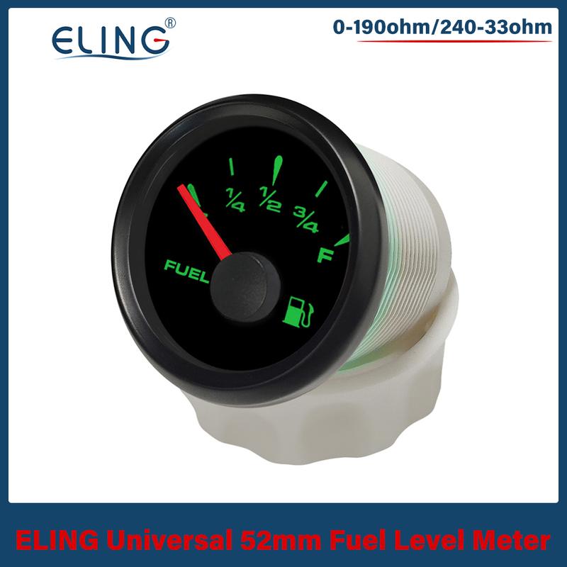 ELING Universal Waterproof 52mm Fuel Level Gauge 0-190ohm 240-33ohm Signal Adjustable with 8 Colors Backlight Fit Car Boat Yacht