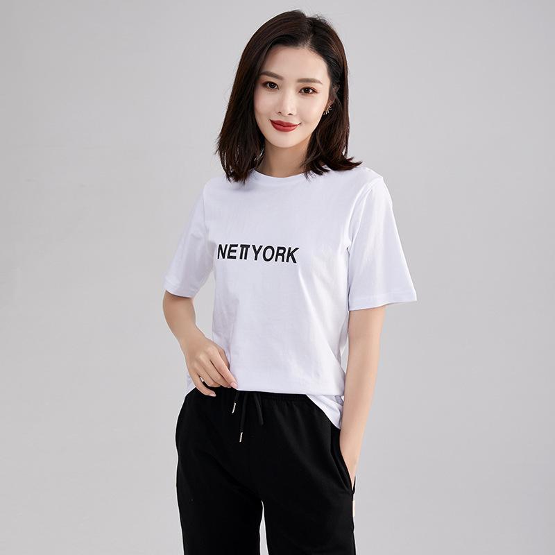 Tricou de bumbac cu mânecă scurtă pentru femei, stil coreean nou la modă, respirabil, tricou de vară simplu, lejer, imprimat