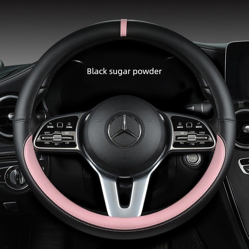New Car Steering Wheel Cover All Year Round Neutral Fashion Color Contrast Non Slip Abrasion Resistant Napa Leather Car Steering Wheel Cover