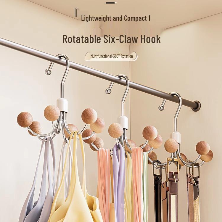 360° Rotating Multi-functional Six-Claw Wardrobe Storage Hook for Dorms & Daily Use
