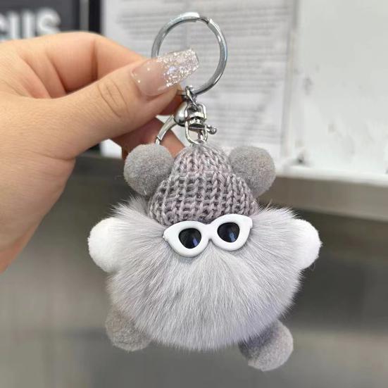 Yousheng Keychain Plush Rabbit Fur Cartoon Doll Shape Bag Charm Car Keychain Decorative Accessory Emotional Support Gift