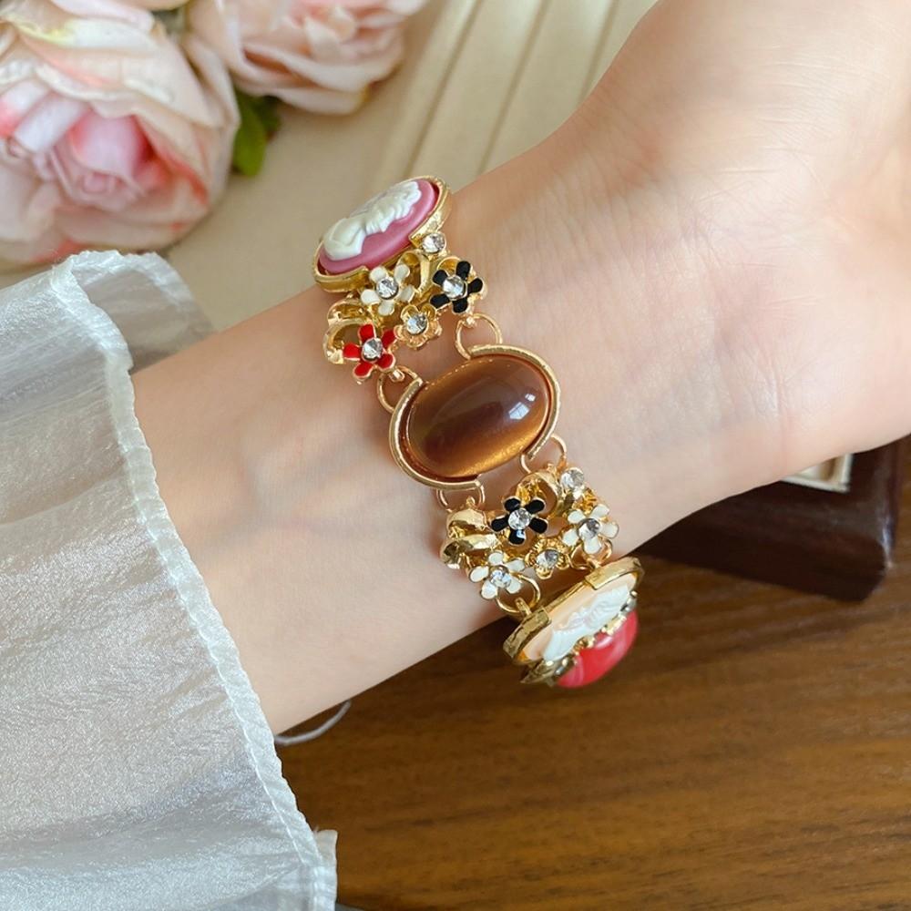 Resin Retro Enamel Bangle Flower Women's Hand Bracelet Light Luxury Baroque Bracelet  Women Girl