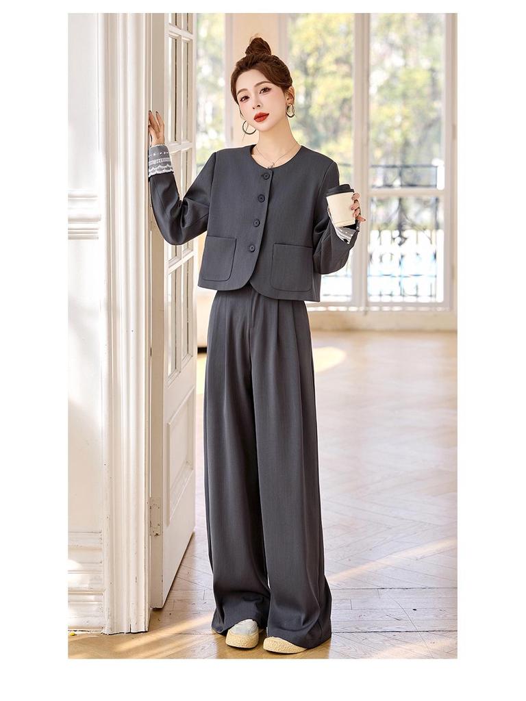 2025 Spring Lace Patchwork Jacket & Wide-Leg Pants Set