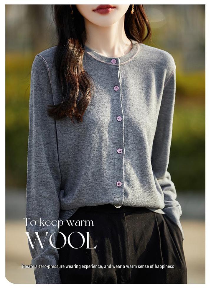 Autumn 2025 Fine Wool Women's Long Sleeve Cardigan - Socialite Style Thin Sweater Top