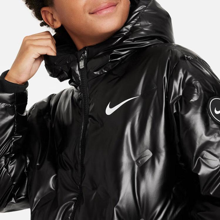 Nike Down Jacket Kids Solid Color Logo Fleece Warm Black Kids Jackets FZ6221-010