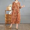 2025 Vintage Printed Round Neck Long Sleeve Patchwork Loose Plus Size Long Dresses