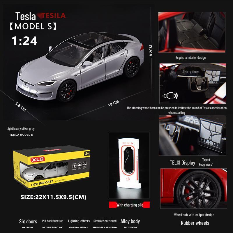 1:24 Tesla Alloy Car Model Simulation Toy - New Energy Vehicle for Kids