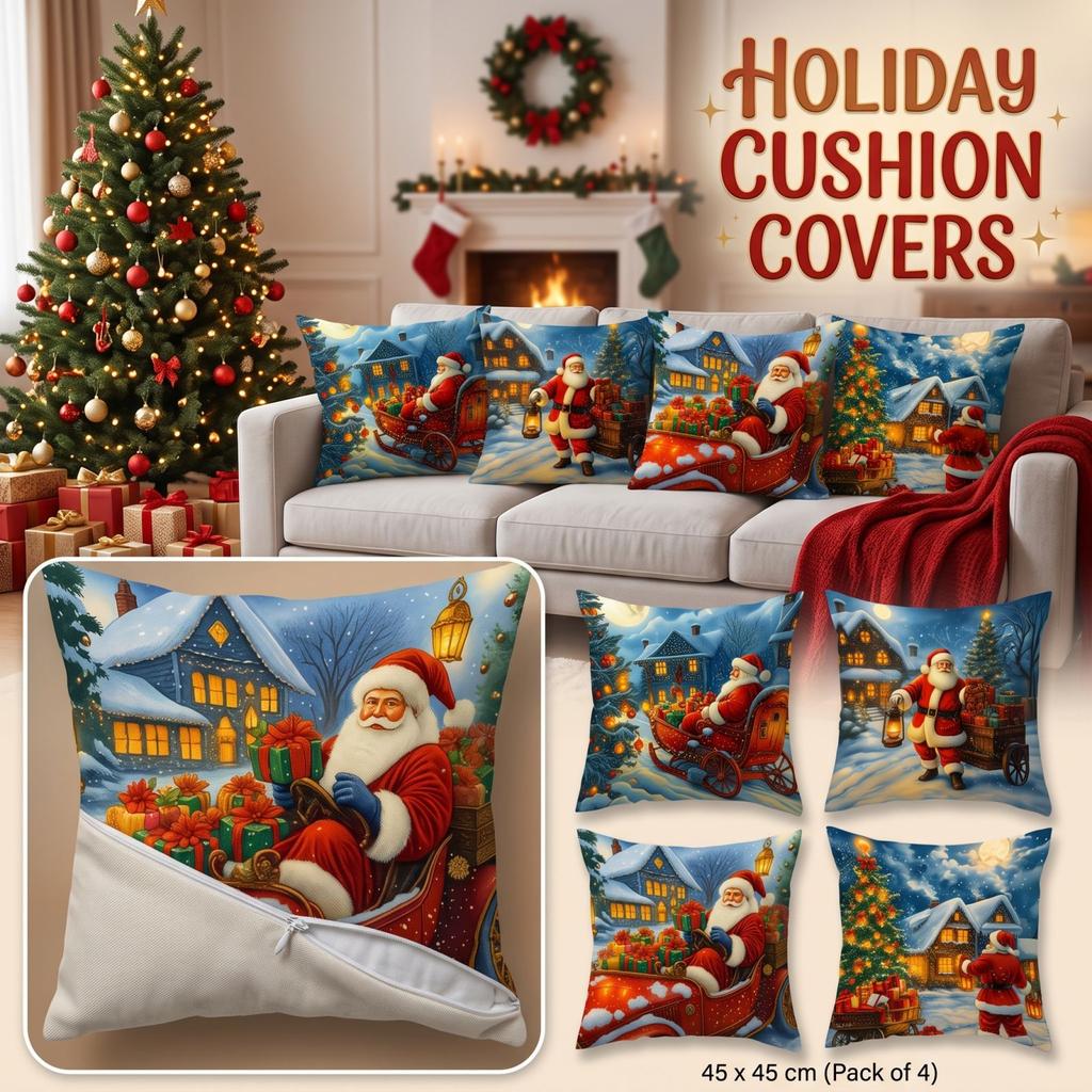 4 Pack Christmas Throw Covers, Decorative Cushion Cases for Home and Sofa Decoration