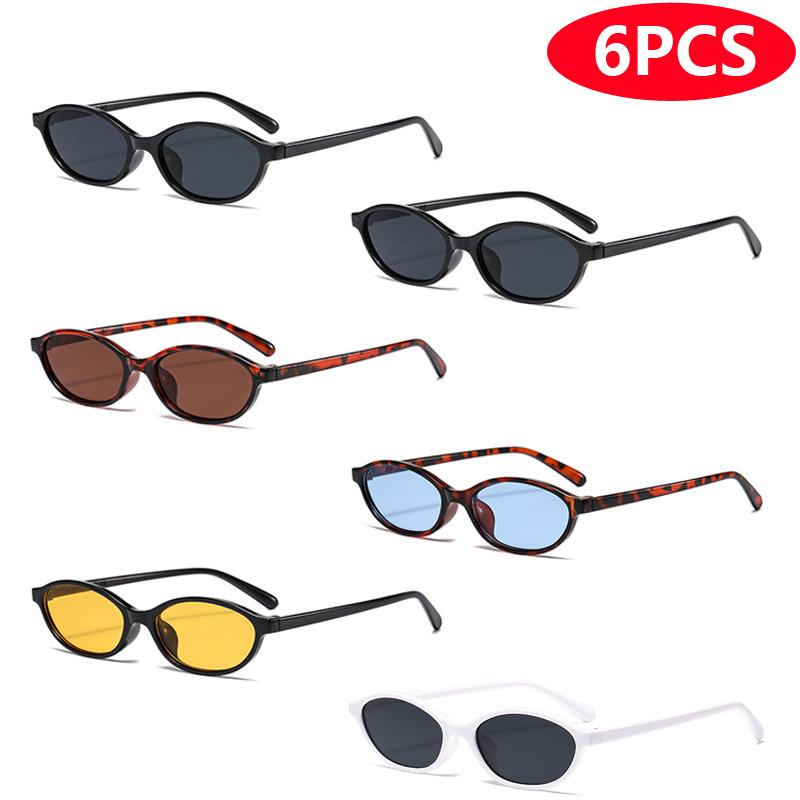 1/6pcs Small Frame Elliptical Sunglasses Women Simple Design Fashion Retro Unisex Glasses Set
