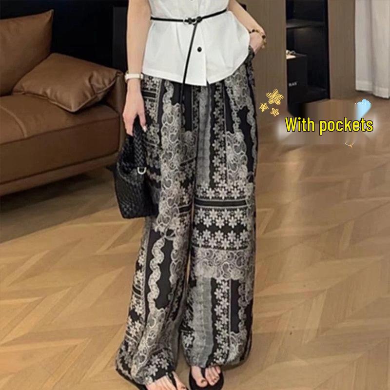 Women's Summer 2026 Sun Protection Wide-Leg Printed Pants - Slimming, Casual, and Versatile Long Style
