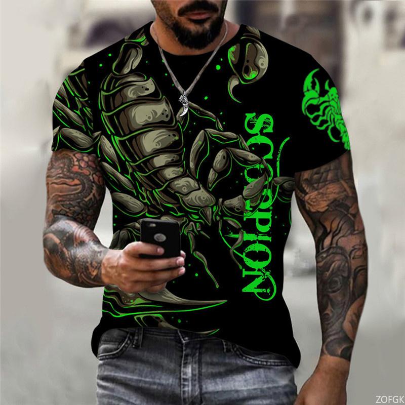 

3D Print Scorpion T-Shirt Men Cool Animal Pattern T-Shirts Summer Casual Loose O-Neck Fashion Comfortable Short Sleeves T-Shirts 6XL зелений