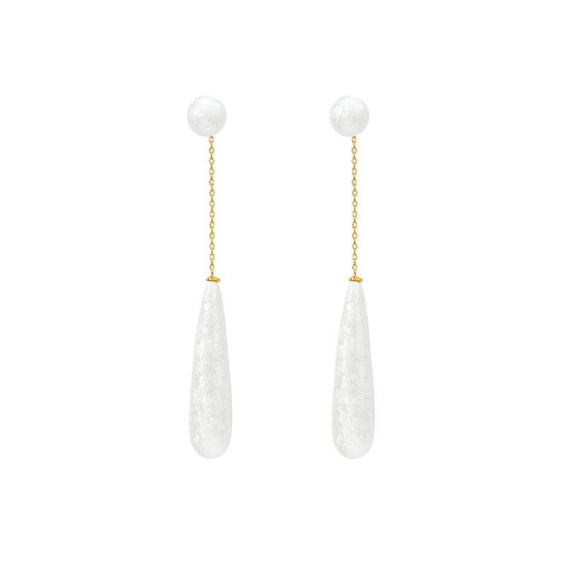 Sterling Silver Needle Textured Water Drop Pearl Earrings Women's Design Stud Earrings Long Fringed Ears