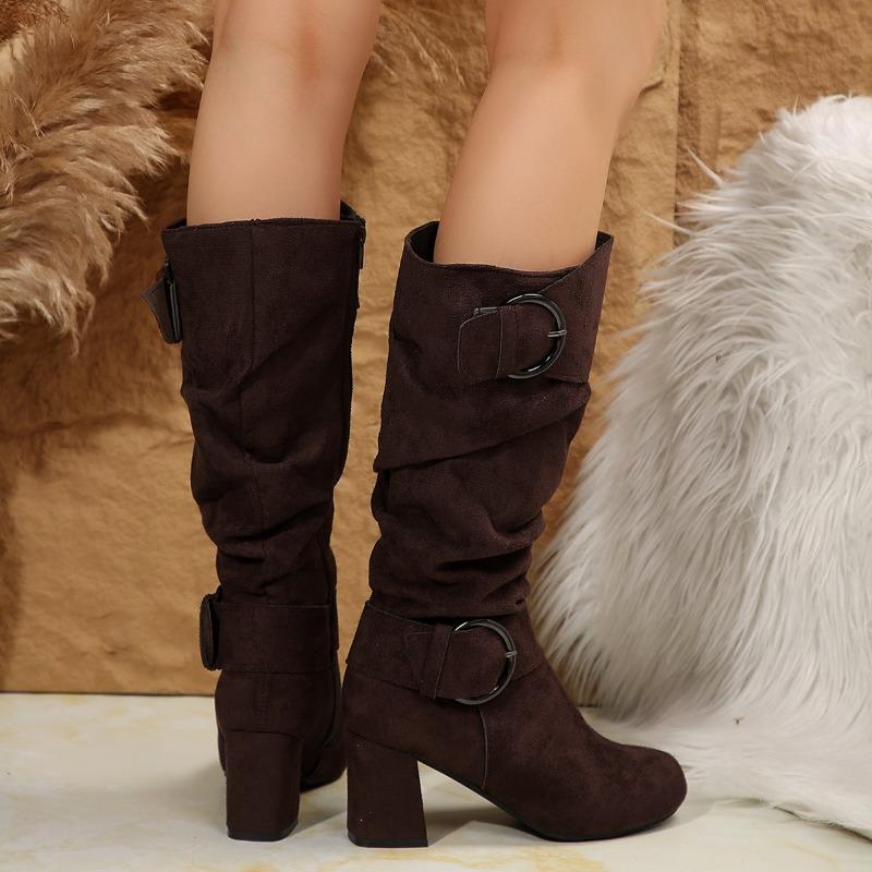 Fashion Knee-high Zipper Women's Modern Boots Women's Shoes High Quality New Pointed Toe Solid English Style Fashion Casual Plus Size 42