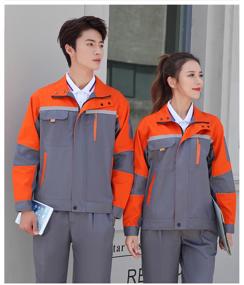 Men's Polyester Long Sleeve Workwear Set with Reflective Strips - Durable, Thickened for Spring/Autumn Construction and Auto Repair.