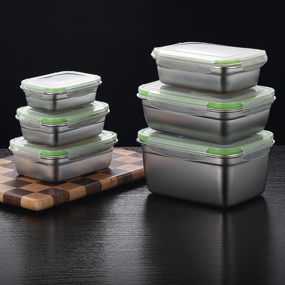 Stainless Steel Food Preservation Box Refrigerator Frozen Crisper Sealed Bento lunch Box Kitchen Food Storage Container With Lid